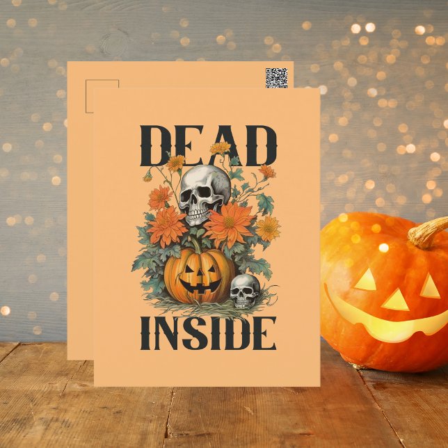 Spooky Watercolor Skeleton and Pumpkin Halloween Postkarte (Von Creator hochgeladen)
