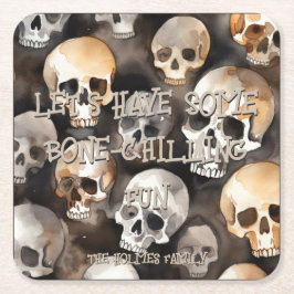 Spooky Watercolor Skulls Halloween Monogram Rechteckiger Pappuntersetzer