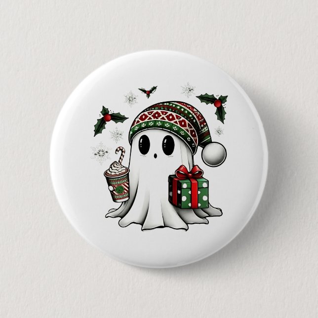 Spooky Weihnachten Halloween Ghost-Weihnachtsmannm Button (Vorderseite)