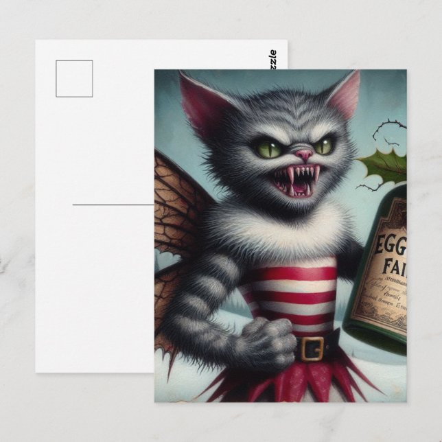 Spooky Weihnachts Horror Kitty Fairy mit Eggnog Postkarte (Vorne/Hinten)