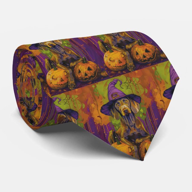 Spooky Weimaraner Hund Halloween Hexe und Pumpkin Krawatte (Gerollt)