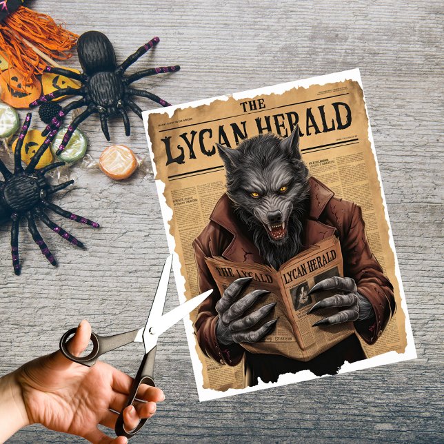 Spooky Werewolf Vintage Halloween-Zeitung Seidenpapier (Von Creator hochgeladen)