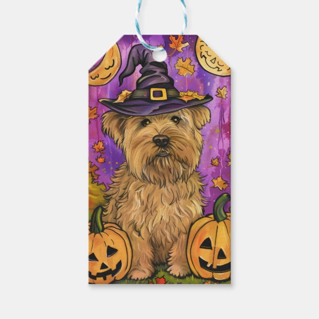 Spooky Wheaten Terrier Dog Halloween Hexenkürbis Geschenkanhänger (Vorderseite)