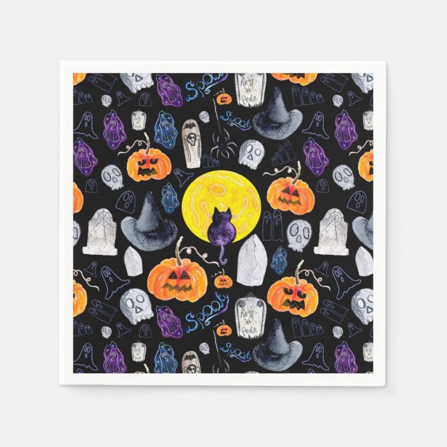 Spooky Whimsy Watercolor Halloween Serviette (Vorderseite)