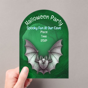 Spooky White Bat glühende grüne Höhle Halloween Acryleinladungen