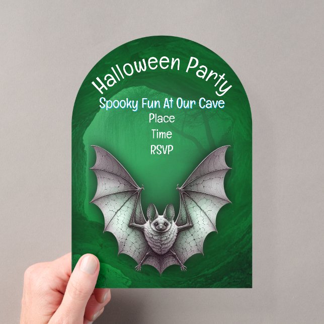 Spooky White Bat glühende grüne Höhle Halloween Acryleinladungen (Insitu (Handheld))