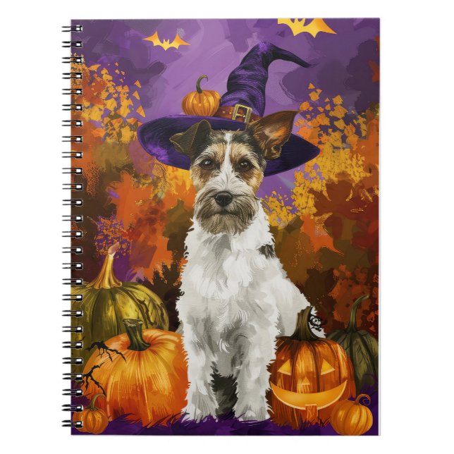 Spooky Wirefox Terrier Dog Halloween Hexenkürbis Notizblock (Vorderseite)