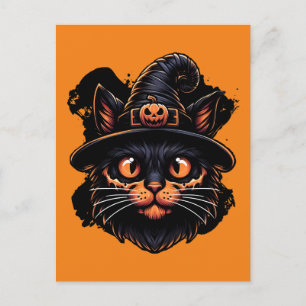 Spooky Witch Hat Kitty Postkarte