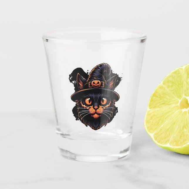 Spooky Witch Hat Kitty Schnapsglas (Vorderseite)