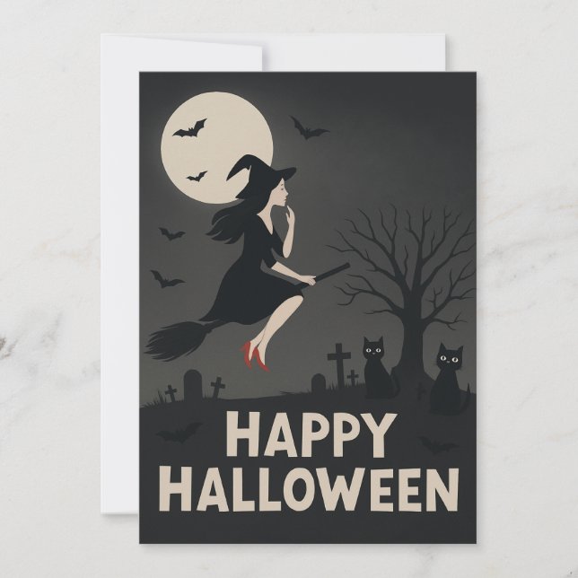 Spooky Witwen Halloween Grußkarte Feiertagskarte (Vorderseite)