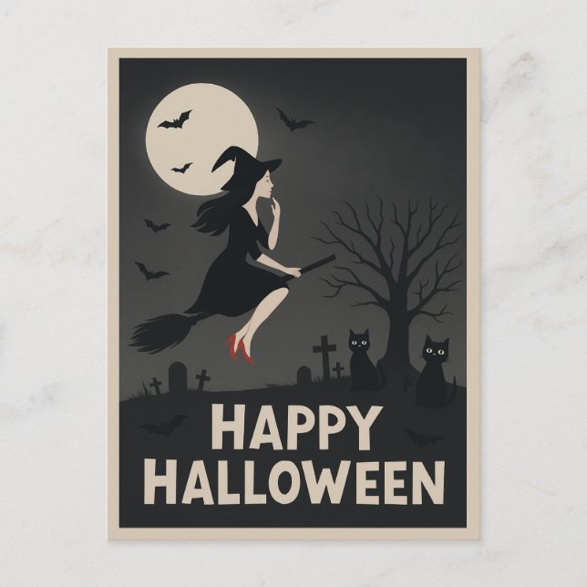 Spooky Witwen Halloween Grußkarte Feiertagspostkarte (Vorderseite)