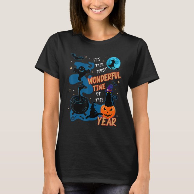 Spooky Witz Hut Black Cat und KürbisHalloween T-Shirt (Vorderseite)