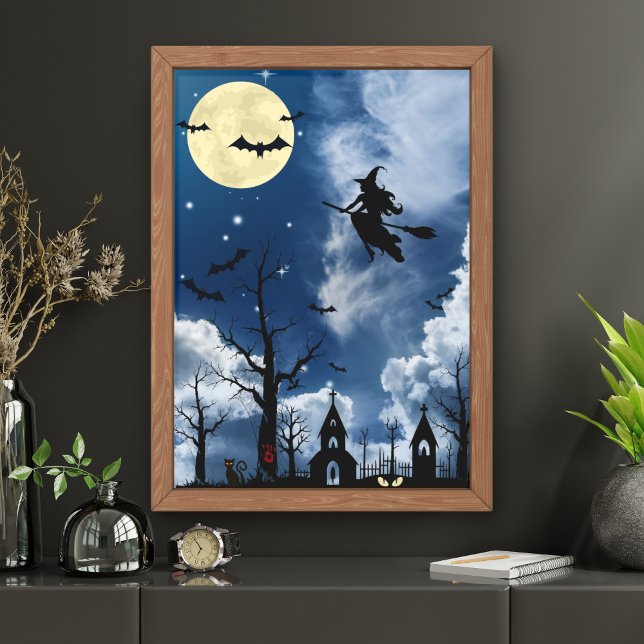 Spooky Witz Moon Halloween Wall Art Poster (Bedroom)