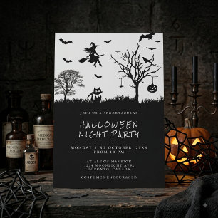 Spooky Witz Schwarz-Weiß-Halloween-Party Einladung