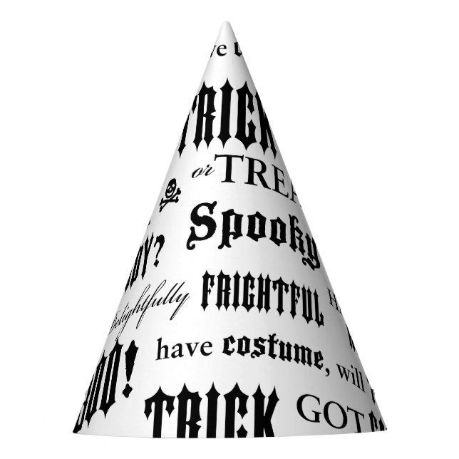 Spooky Words Schwarz-weißes Halloween-Party Hut Partyhütchen (Vorderseite)