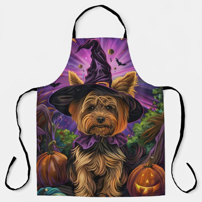 Spooky Yorkipoo Hund Halloween Hexe und Pumpkin Schürze (Vorderseite)