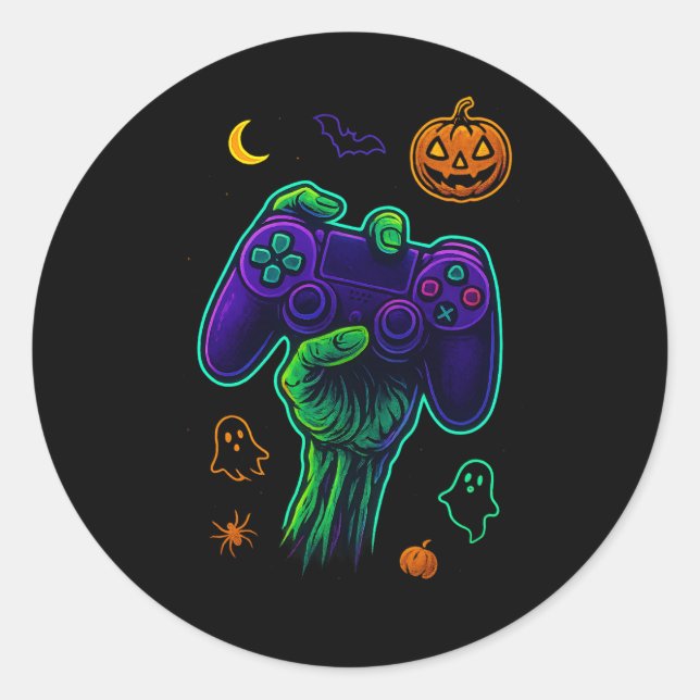 Spooky Zombie Gamer Halloween-Keuchkissen Runder Aufkleber (Vorderseite)