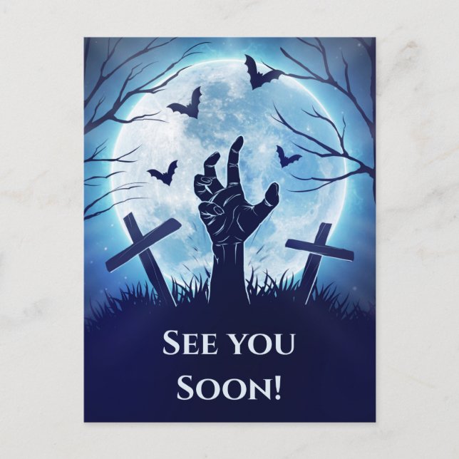 Spooky Zombie Graveyard (Mitternachtsblau) Postkarte (Vorderseite)