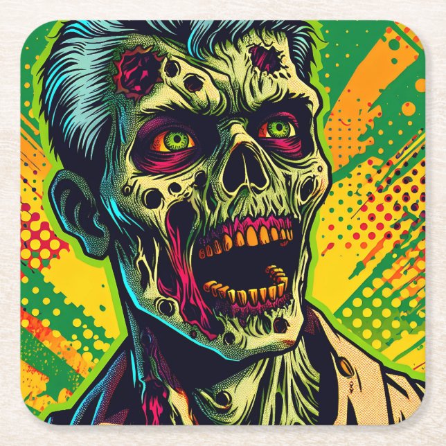 Spooky Zombie Halloween-Party Rechteckiger Pappuntersetzer (Vorderseite)