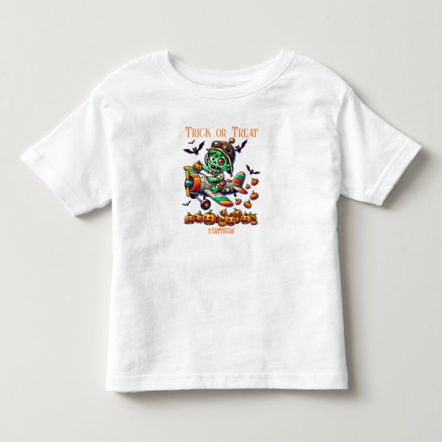 Spooky Zombie Pilot Flugzeug, Pumpkins, Halloween Kleinkind T-shirt (Vorderseite)