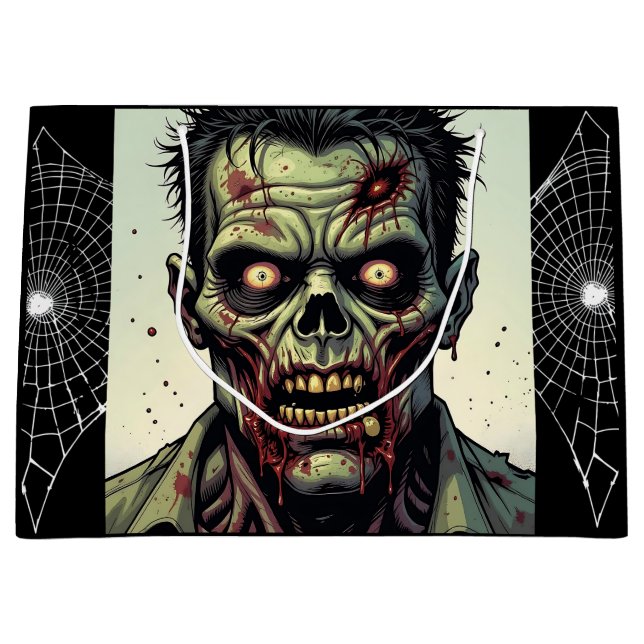 Spooky Zombie und Spinnennetze Halloween Große Geschenktüte (Vorderseite)