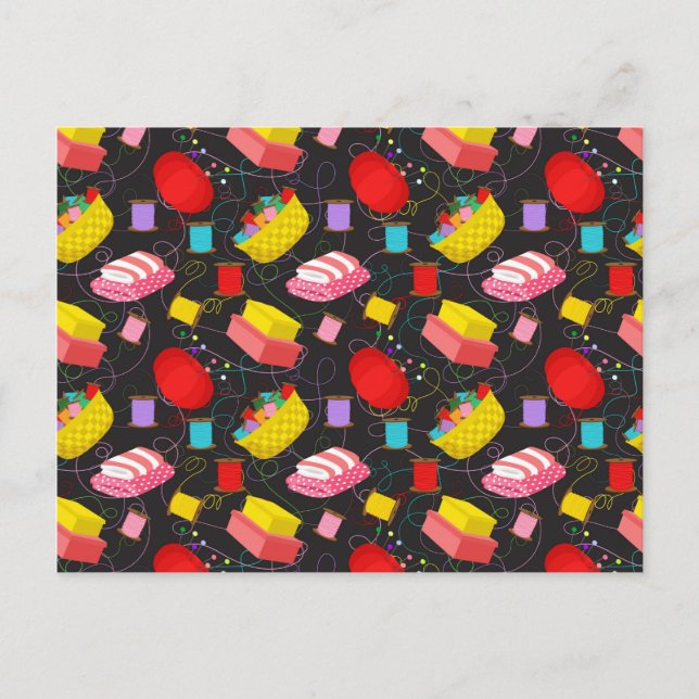 Spools Sewing Threads Pins Blankets Seamstress Postkarte (Vorderseite)