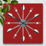 Spoon und Gabel Küchenmauer Quadratische Wanduhr<br><div class="desc">Eine tolle Küchenwand mit Gabel- und Löffeldesign. Bitte beachten Sie: Es gibt keine Gabel oder Löffel auf dieser Uhr,  es ist nur ein gedrucktes Design.</div>