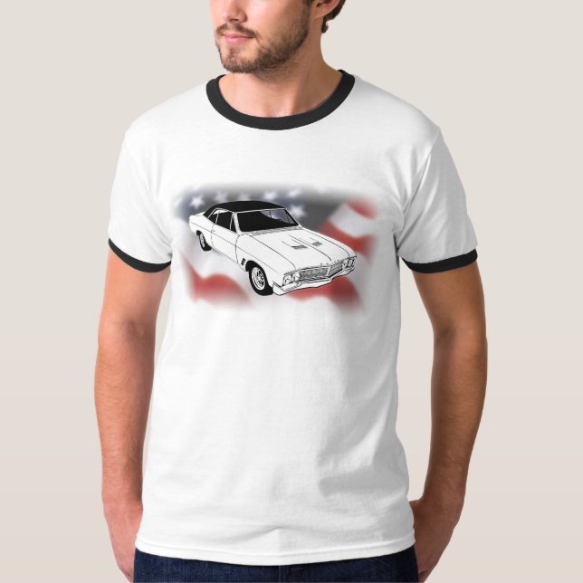 Sport 1966 Buicks Gran über USA-Flagge T-Shirt (Vorderseite)