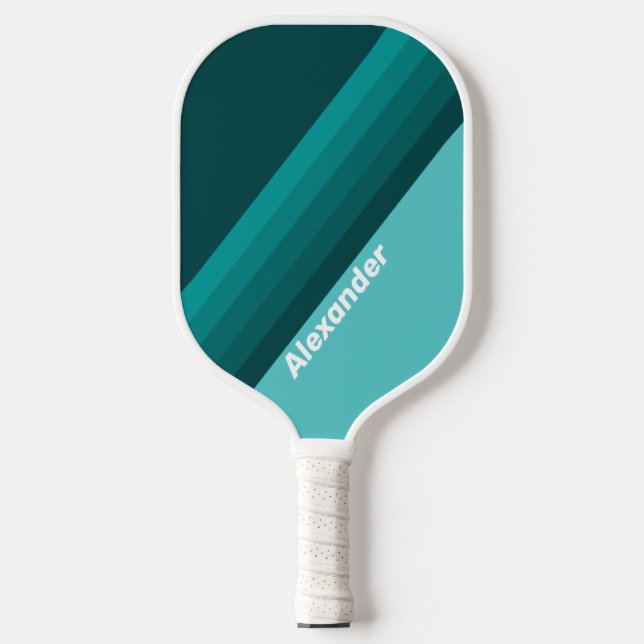 Sport Aqua Fade Stripes with Name Pickleball Schläger (Vorderseite)