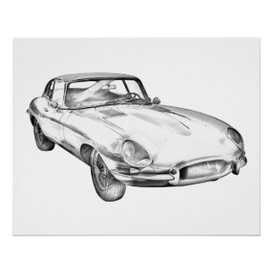 Sport-Auto-Illustration 1964 Jaguars XKE antike Poster