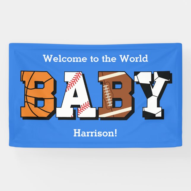 Sport Baby Dusche Co-ed Thema Boy Blue Banner (Horizontal)
