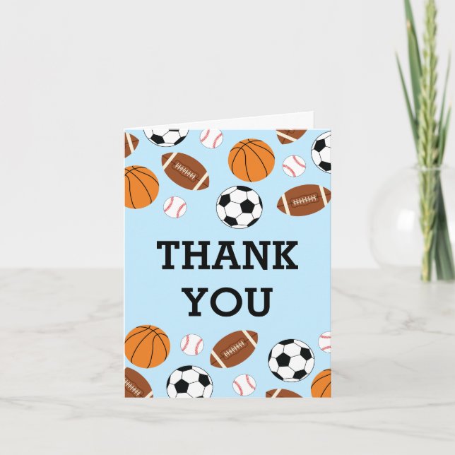 Sport Baby Dusche Co-ed Thema Boy Blue Dankeskarte (Vorderseite)