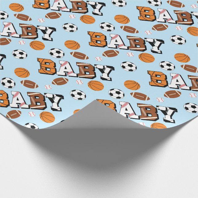 Sport Baby Dusche Co-ed Thema Boy Blue Geschenkpapier (Ecke)