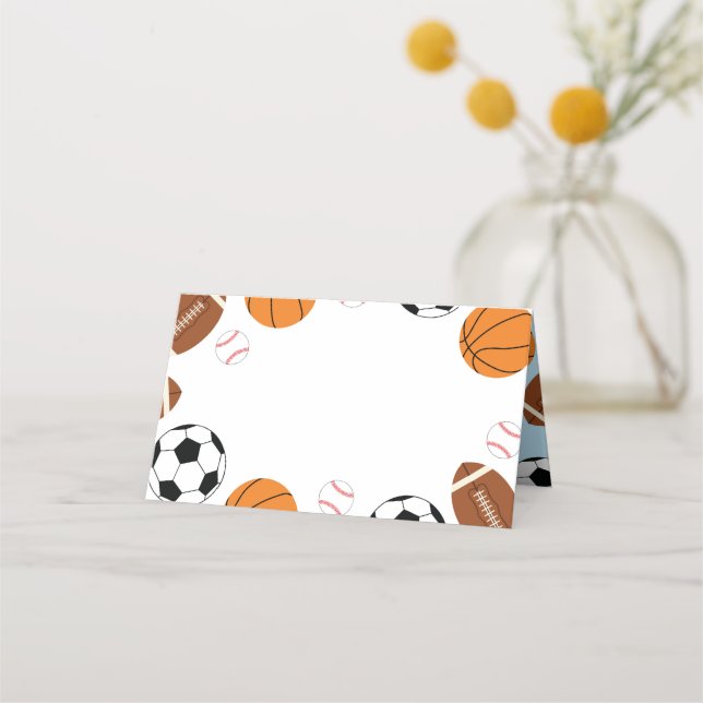 Sport Baby Dusche Co-ed Thema Boy Blue Platzkarte (Vorderseite)