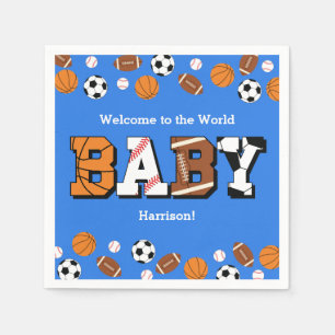 Sport Baby Dusche Co-ed Thema Boy Blue Serviette