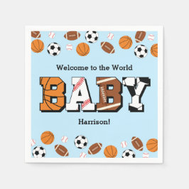 Sport Baby Dusche Co-ed Thema Boy Blue Serviette