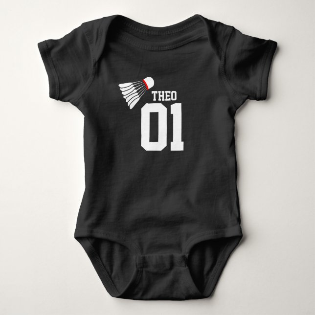 Sport Badminton Shuttle, weiße Namensschild Baby Strampler (Vorderseite)