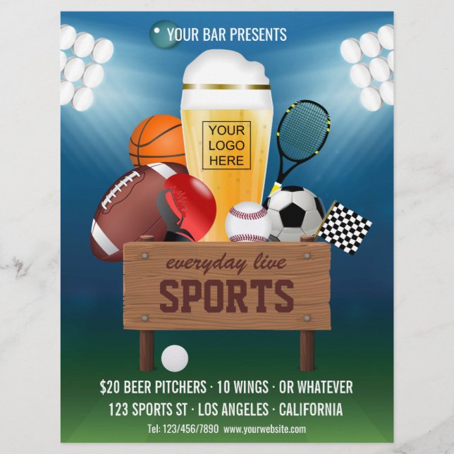 Sport Bar Event Promo Menü Hinzufügen Foto und Log (Vorne)