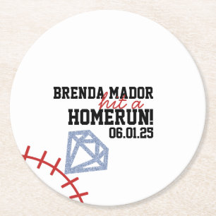 Sport Baseball Homerun Glitter Brautparty  Runder Pappuntersetzer