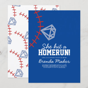 Sport Baseball Homerun Glitzer Brautparty Blau Einladung