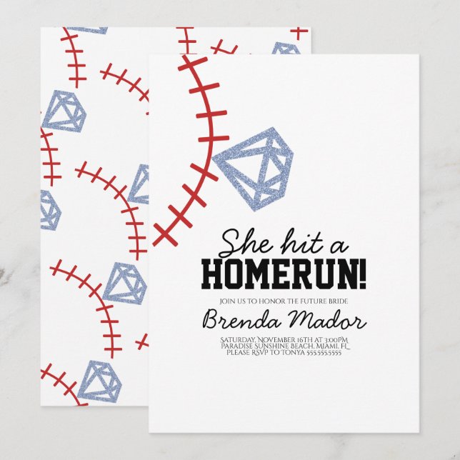 Sport Baseball Homerun Glitzer Brautparty Einladung (Vorne/Hinten)