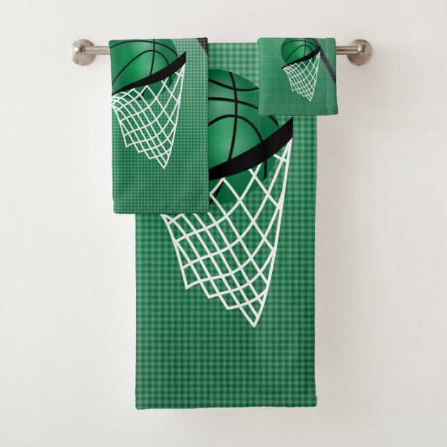 Sport 🏀 Basketball - grün / personalisieren Badhandtuch Set (Insitu)