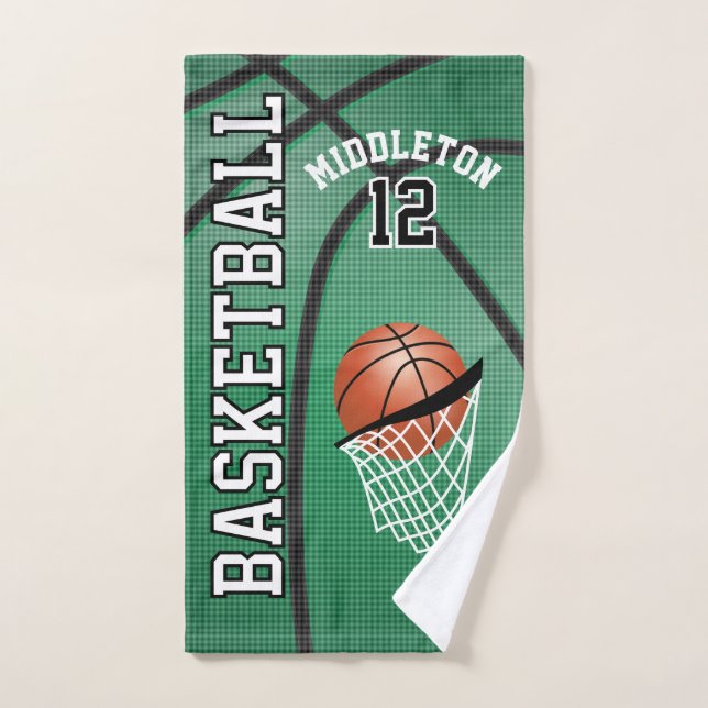 Sport 🏀 Basketball im grünen Hintergrund Handtuch (Handtuch)