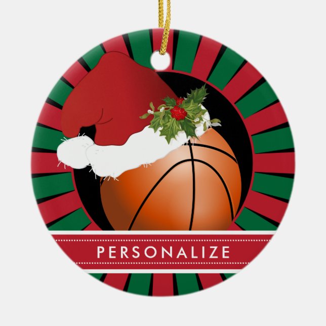 Sport Basketball Weihnachten Weihnachtsmannmütze Keramik Ornament (Vorne)