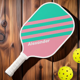 Sport Beach Breeze Nostalgische Streifen mit Namen Pickleball Schläger