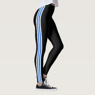 Sport Blue White Side Stripe Schwarze Leggings