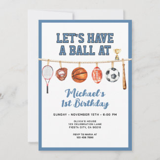 Sport Boy Ball All Star Themenparty Blau Geburtsta Einladung