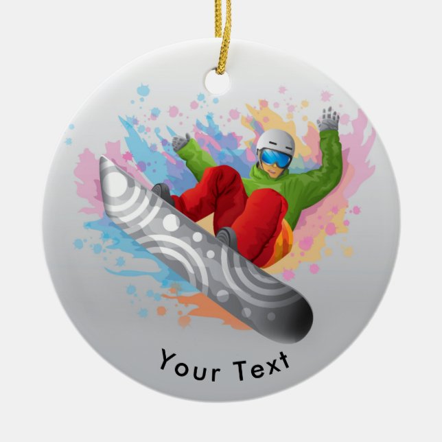 SPORT bunter Snowboarder, der Fähigkeiten vorführt Keramik Ornament (Vorne)