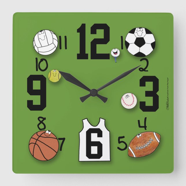 Sport Characters-Sport Quadratische Wanduhr (Vorderseite)