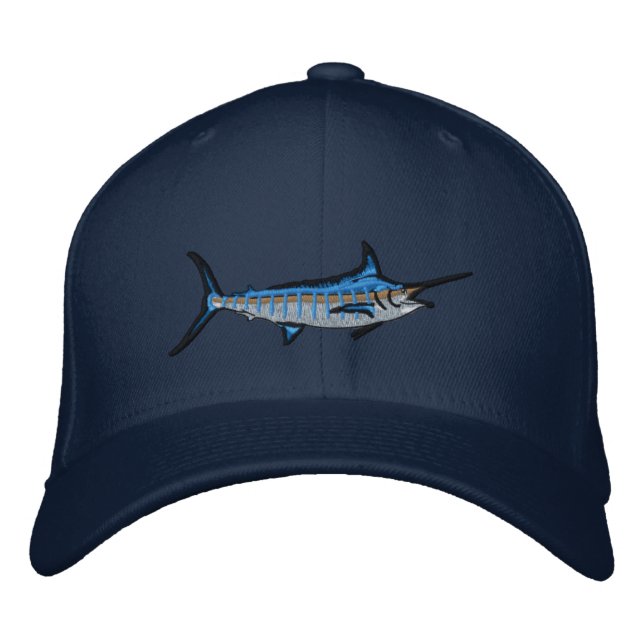 Sport-Fischen-blauer Speerfisch-Stickerei Bestickte Kappe (Vorderseite)